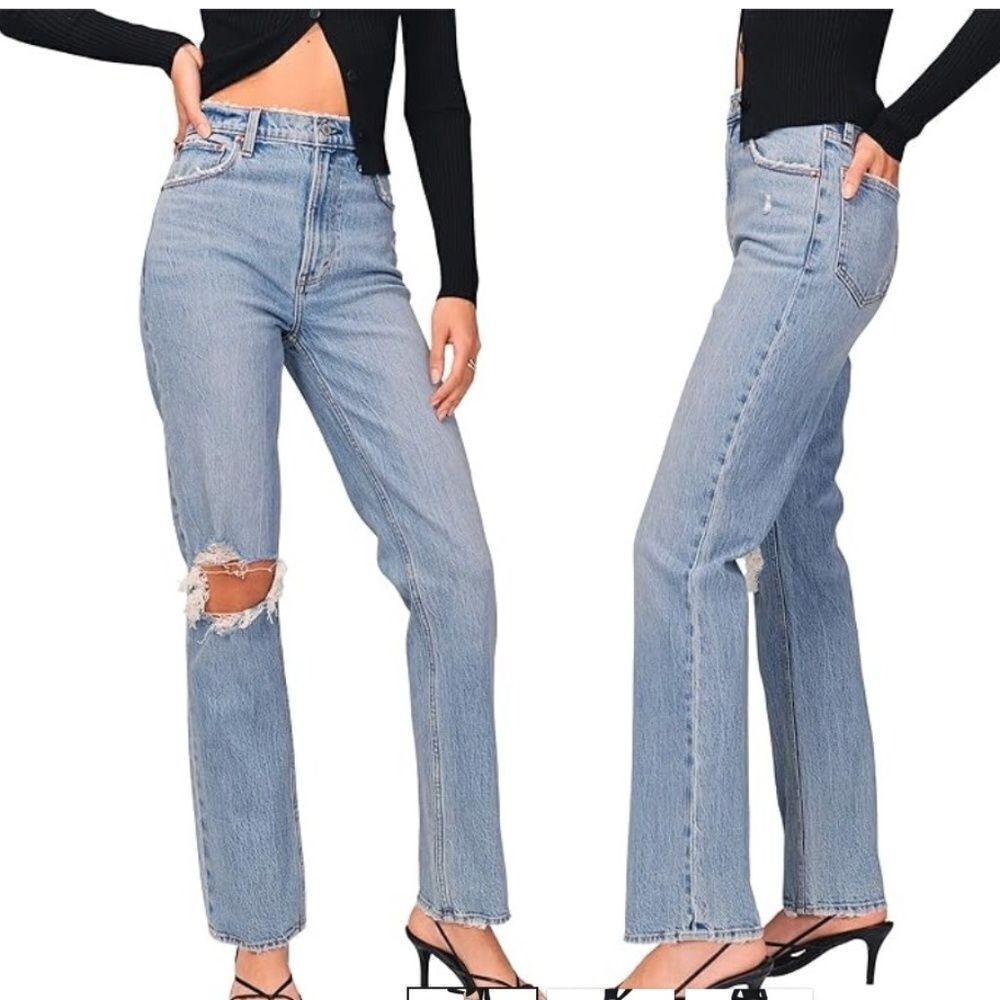 abercrombie 90s straight ultra high rise Size 26 light blue